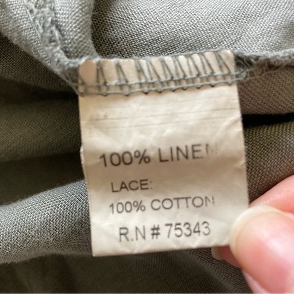 Bellambra Linen Shift Dress Medium Sage Crochet Lace Back Panel Italy Minimalist - Picture 7 of 8